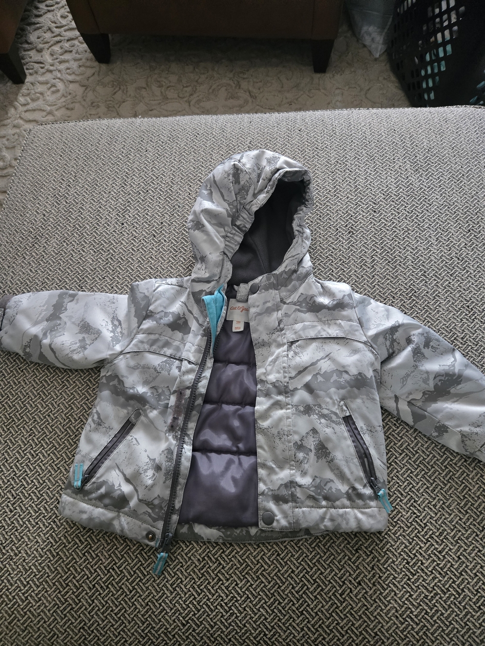 Cat & Jack Gray Mountain-Print Puffer Jacket with Hood